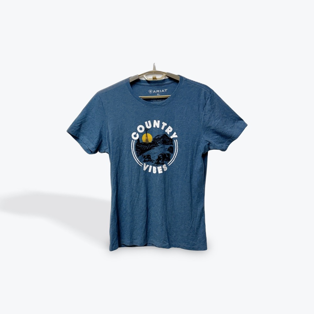 Ariat Womens XL‎ Country Vibes Graphic Tee Blue Heather Short Sleeve T-Shirt